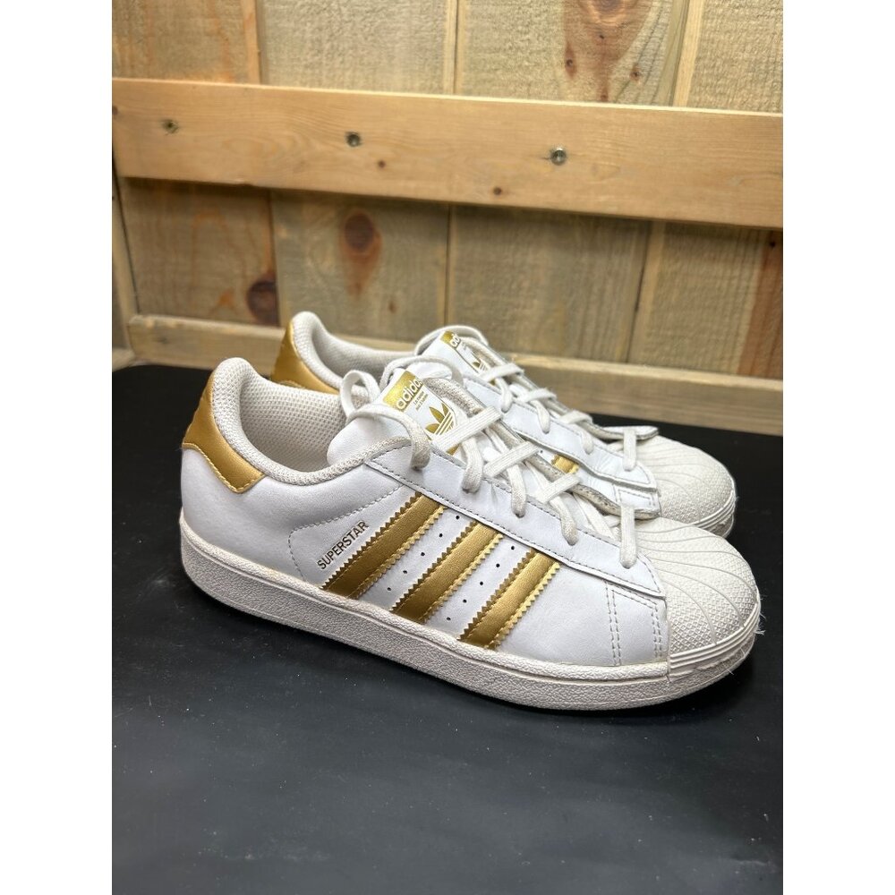 Adidas Superstar White & Gold Leather Sneakers For Women Size 3